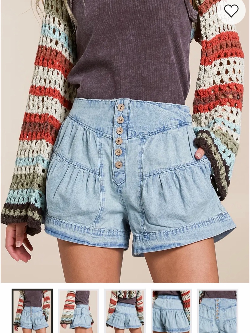 Free People Light Blue High-Rise Button-Front Denim Shorts